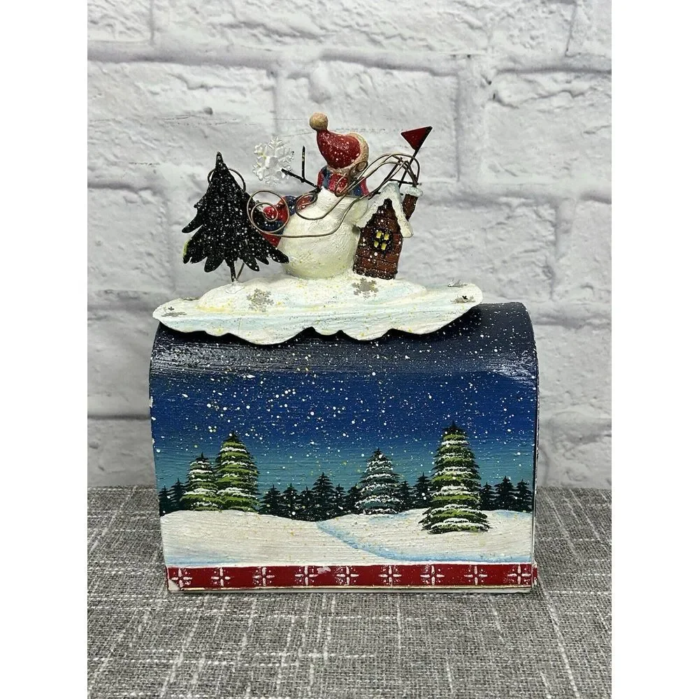 Grandeur Noel Mailbox Christmas 2002 Vintage Painted Snowman‎ Topper w Box